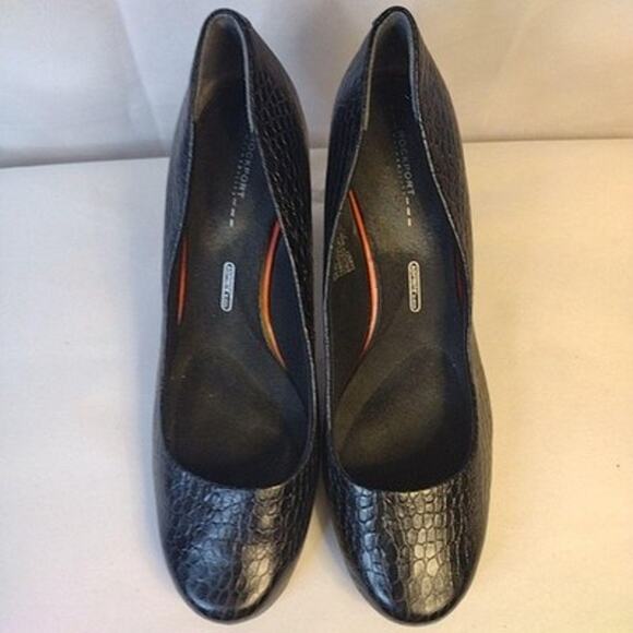 Rockport Shoes - Rockport Shoes Womens Size 10.5 Black Croc Leather Round Toe Block Heel Pumps